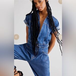 FREE PEOPLE MARLA TROUSER JUMPSUIT - SAPPHIRE BLUE SIZE SMALL